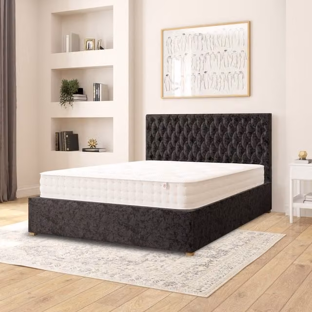Aspire Monroe King Size Ottoman Storage Bed in Black Mirazzi Velvet Fabric