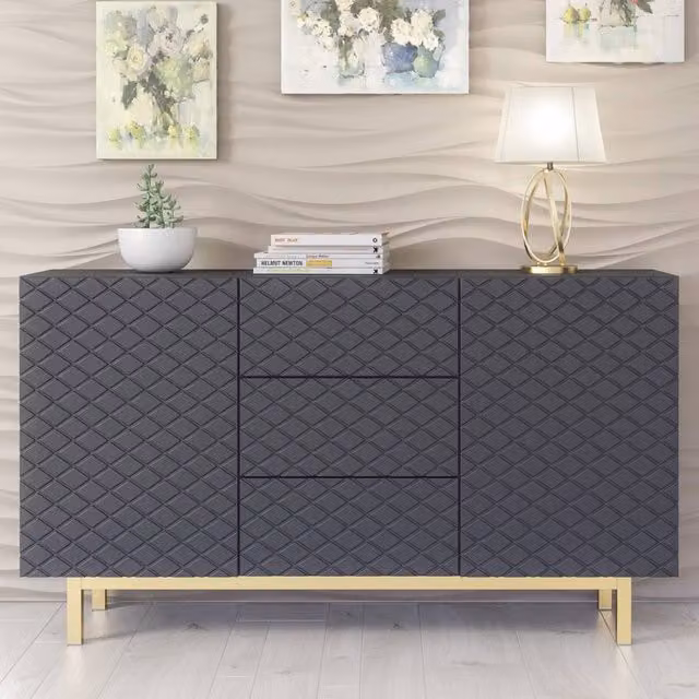 Mex Furniture LTD Diamond Luxe Sideboard in Dark Grey, W: 140 cm, H: 80 cm, D: 35 cm