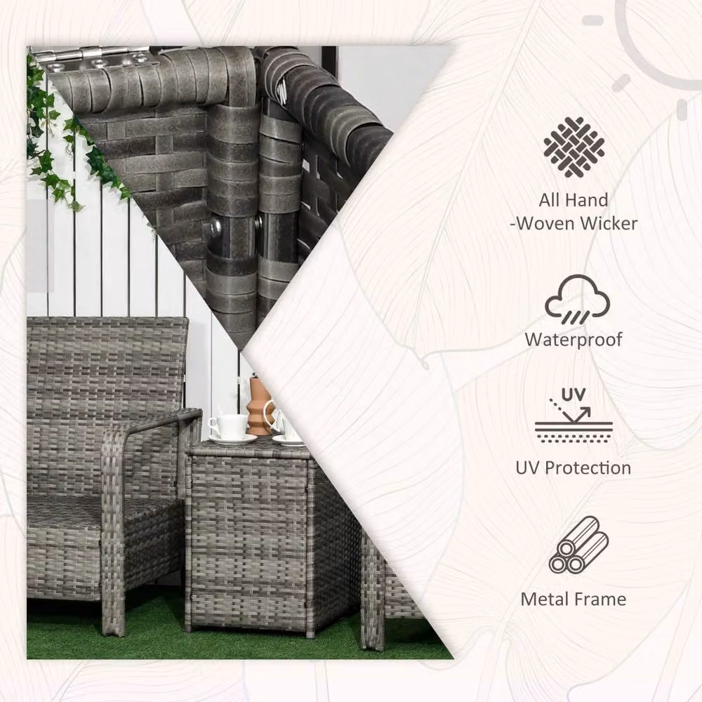 Wyld Haus Nola Nora 3 Piece Rattan Bistro Set with 72L Storage Table in Grey and Orange – 3