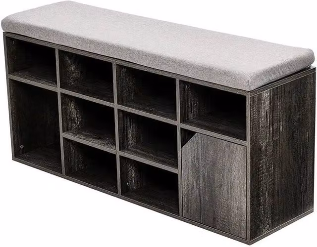 FLAVORA Grey Shoe Bench and Storage Cabinet with Fabric Cushion – 1