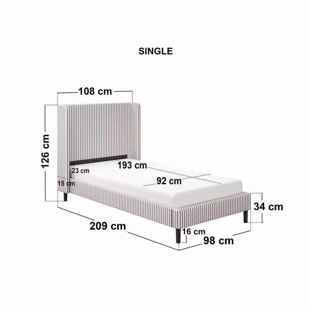 Solace+Co Jovanna Striped Upholstered Bed with Winged Headboard in Brown, W/D/H: 90 x 200 x 108 cm – 3