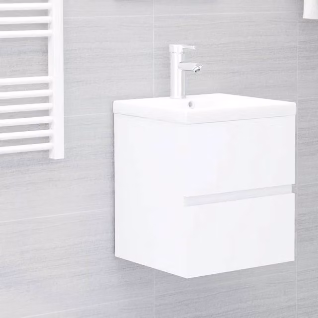 Berkfield Home White Glossy Sink Cabinet, W/D/H: 41 x 38.5 x 45 cm