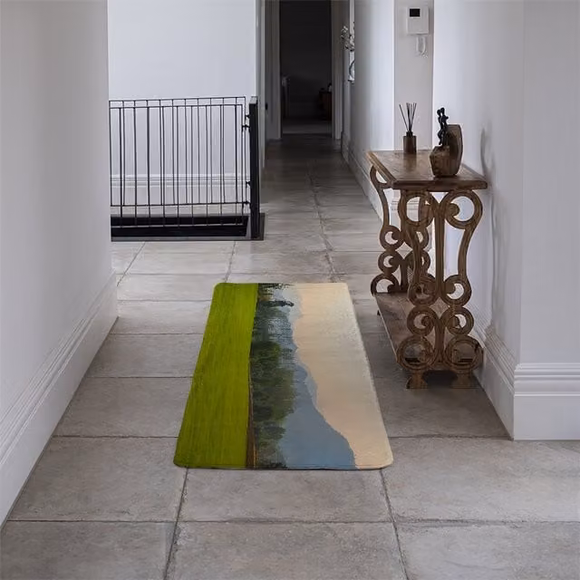 Benjamin Tate Design LTD Designer Runner Rug in Green with Lush Grass Field Design and Non-Slip Faux Fur Texture