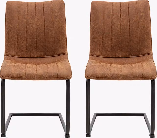 Perch & Parrow Set of 2 Retro Upholstered Metal Dining Chairs in Brown