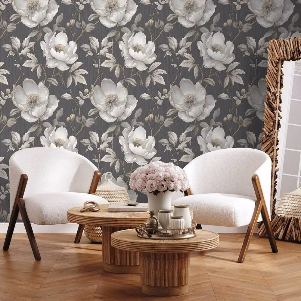 Muriva Alethia Floral Textured Botanical Wallpaper in Grey – 2
