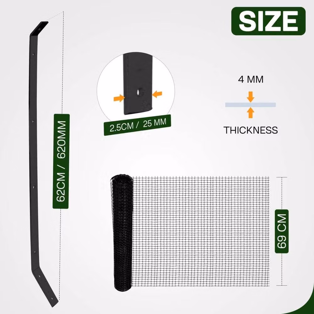 VOGREX Cat Proof Fence Barrier and Brackets Kit, 10m, Black Metal Wire Mesh – 2