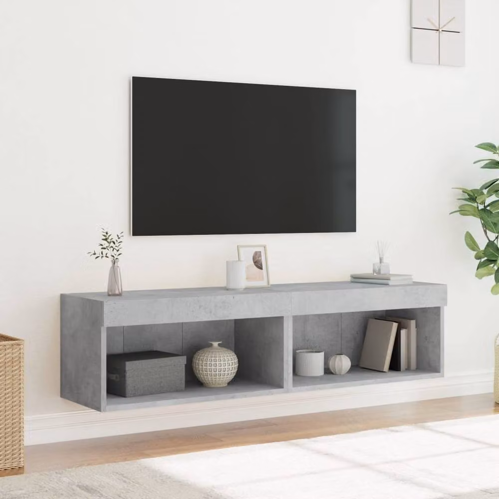 Berkfield Home Modern TV Cabinets with LED Lights, 2 Pieces, Concrete Grey, W/D/H: 60 x 30 x 30 cm – 5