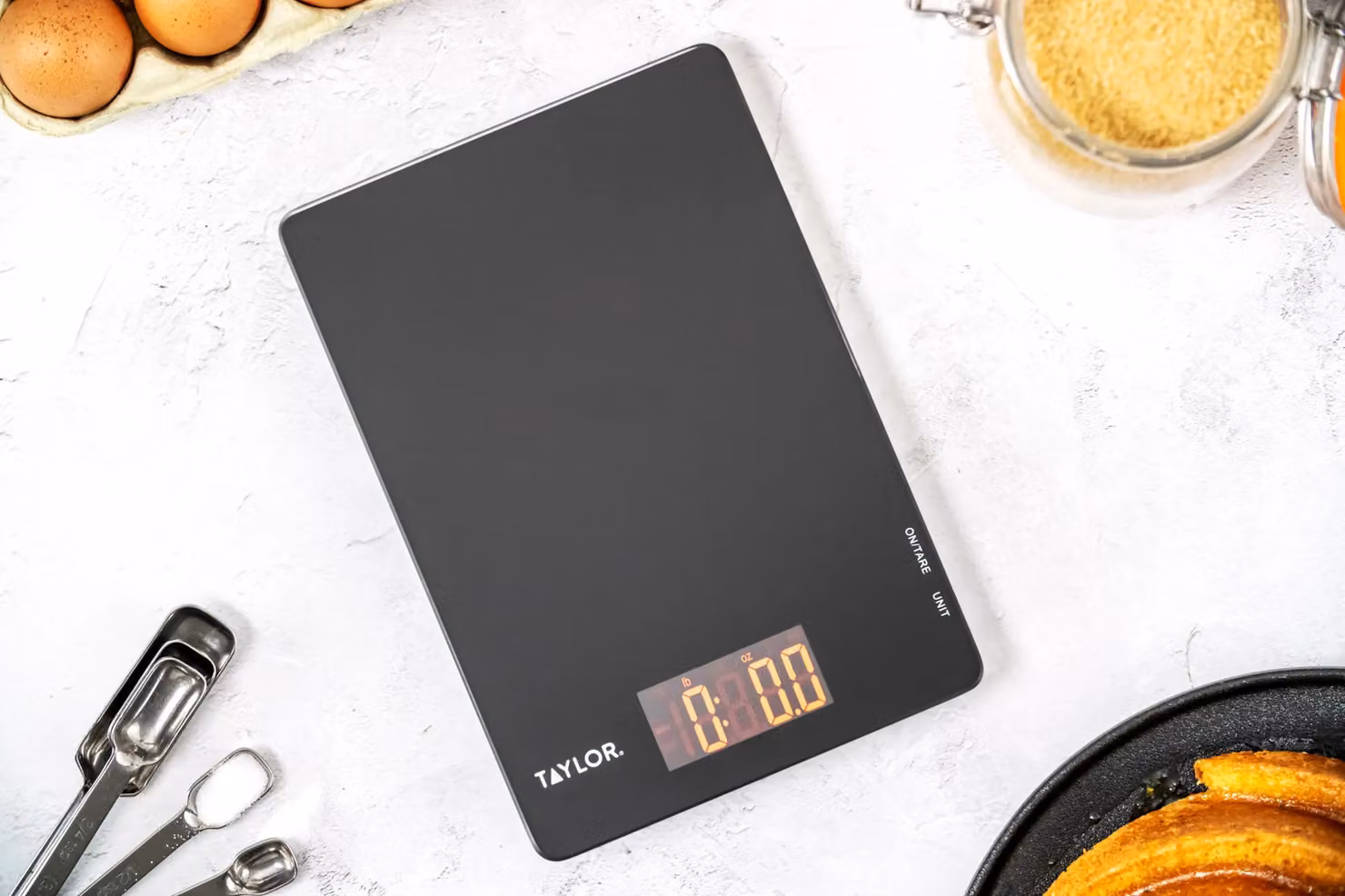 Taylor Digital Kitchen Scales with Tare Function and Unit Conversion, Black Glass, 5 kg Capacity – 9