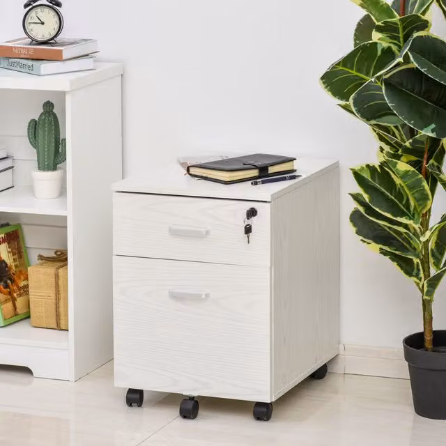 Vinsetto 2 Drawer Locking Office Filing Cabinet in White