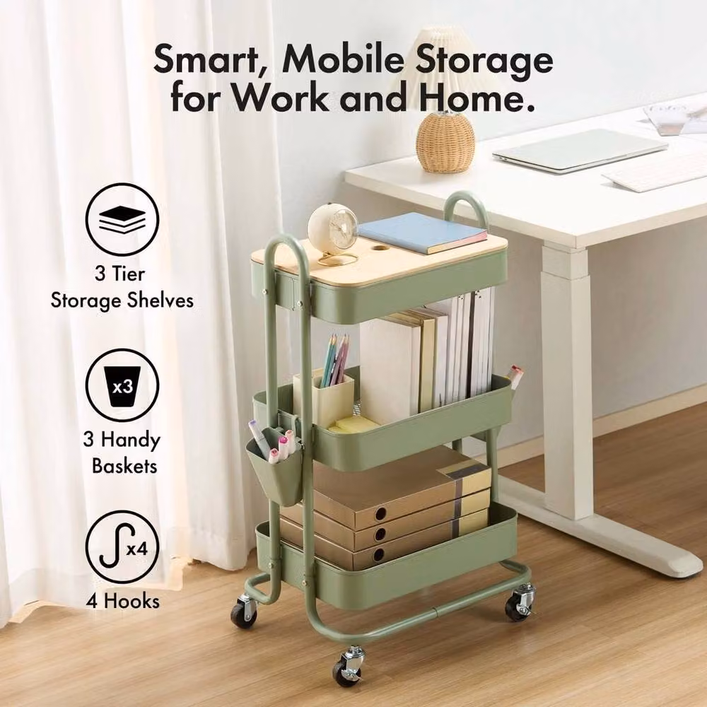 NESTLUNE Green 3 Tier Bamboo Bathroom Storage Trolley with Wheels, W/D/H: 79.5 x 15 x 15 cm – 2