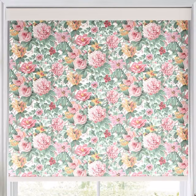 Laura Ashley Aveline Made to Measure Blackout Roller Blind in Rose Floral Pink and Multicolour