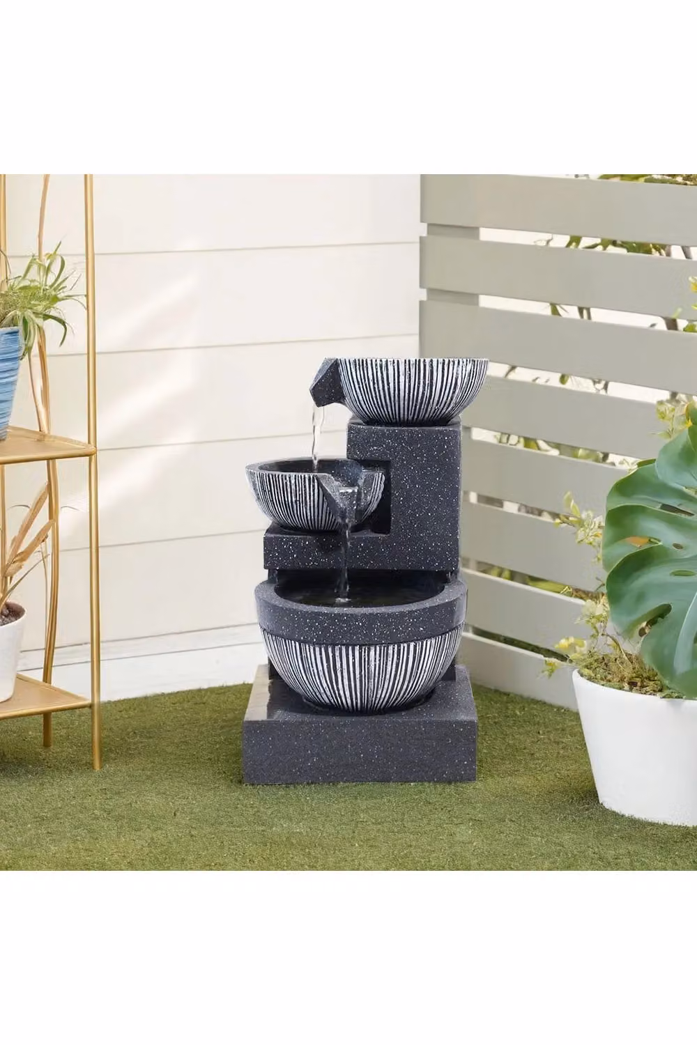 H&O Direct Solar Powered Outdoor Water Fountain Rockery Decoration in Brown and Grey Stone, W/D/H: 46.5 x 28.0 x 26.0 cm – 2