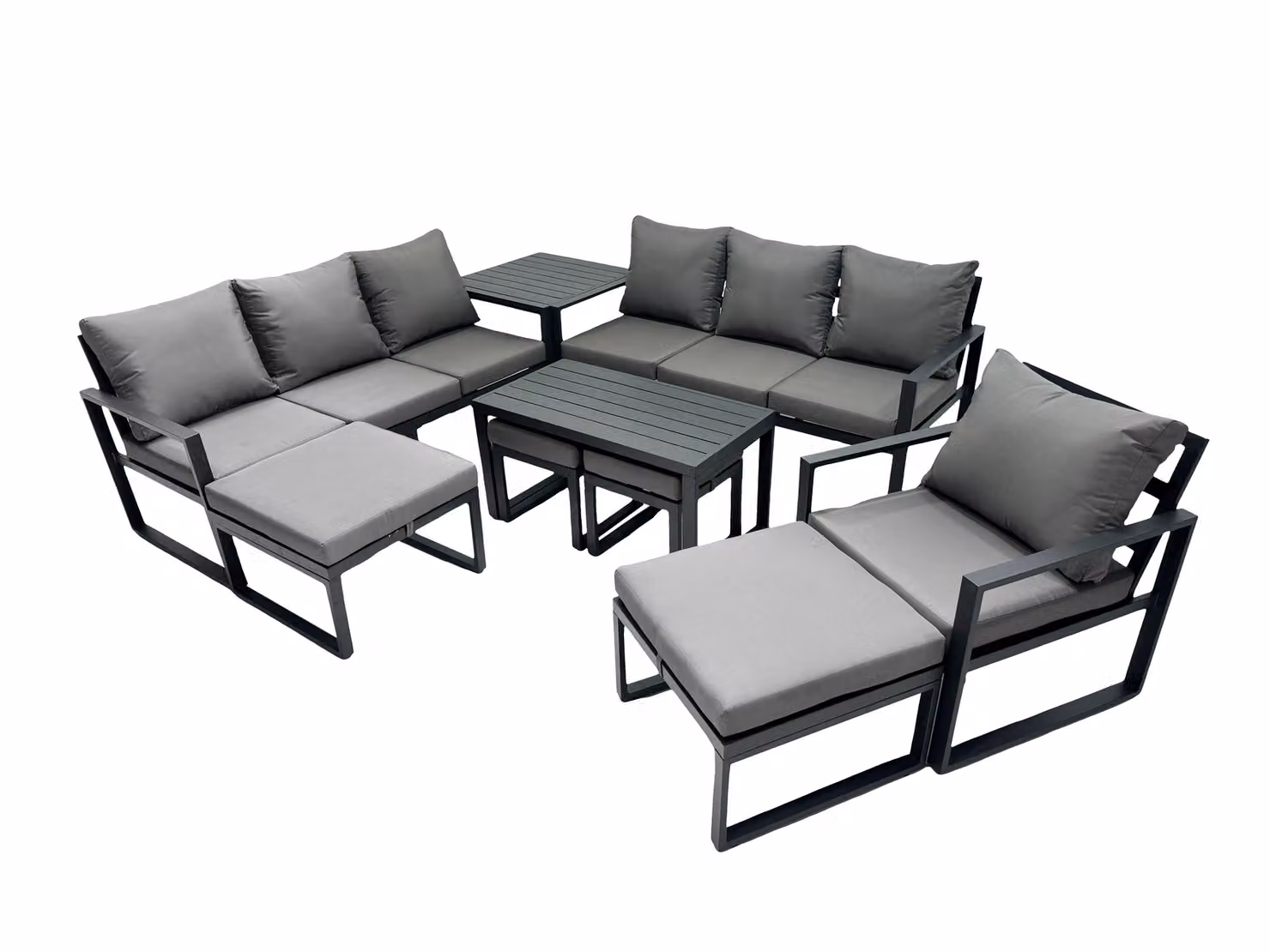 Fimous Modern Powder Coated Aluminium 3 Seater Outdoor Lounge Set in Dark Grey with Coffee Table and 4 Ottomans – 2