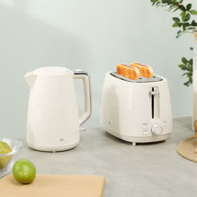 HOMCOM Kitchen Set with 1.7L Fast Boil Kettle and 2 Slice Toaster in Cream