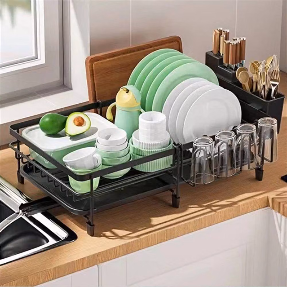 Nordara Extendable Dish Drainer Rack and Sink Bowl Plate Holder in Black – 4