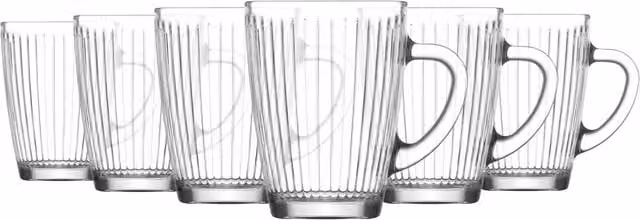 LAV Hestia Striped Glass Mugs, Transparent and White, Set of 6