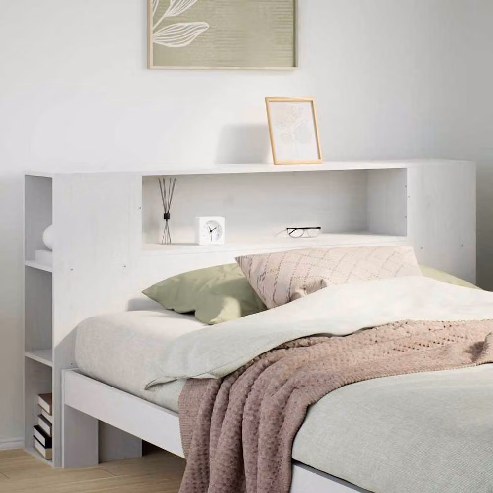 Berkfield Home White Solid Wood Pine Headboard with Storage, W: 156 cm, H: 82 cm, D: 24 cm – 2