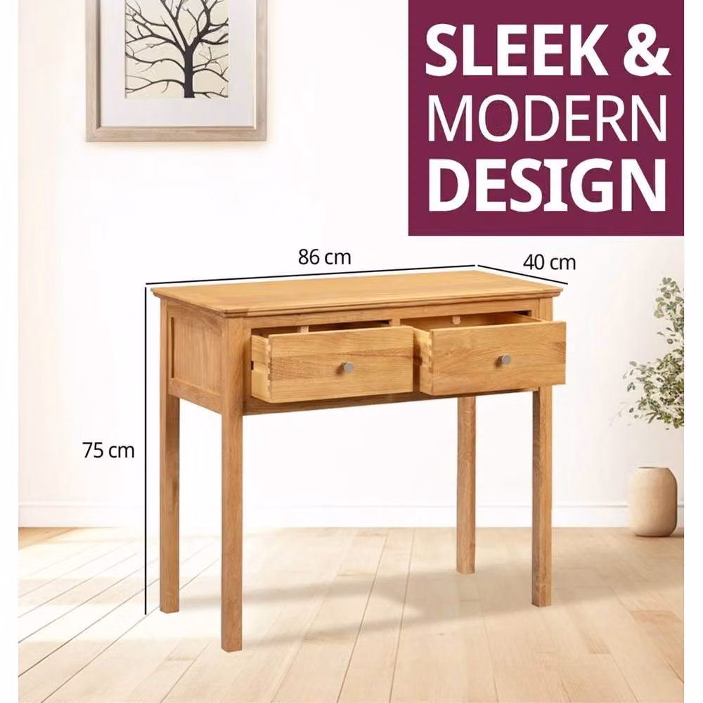 FORGEVIO Oak 2-Drawer Wooden Vanity Desk and Console Table in Natural Sand – 3