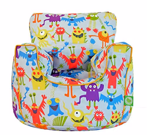 BeanLazy Grey Cute Monsters Bean Bag Chair for Children and Teens in 100% Cotton with Filling