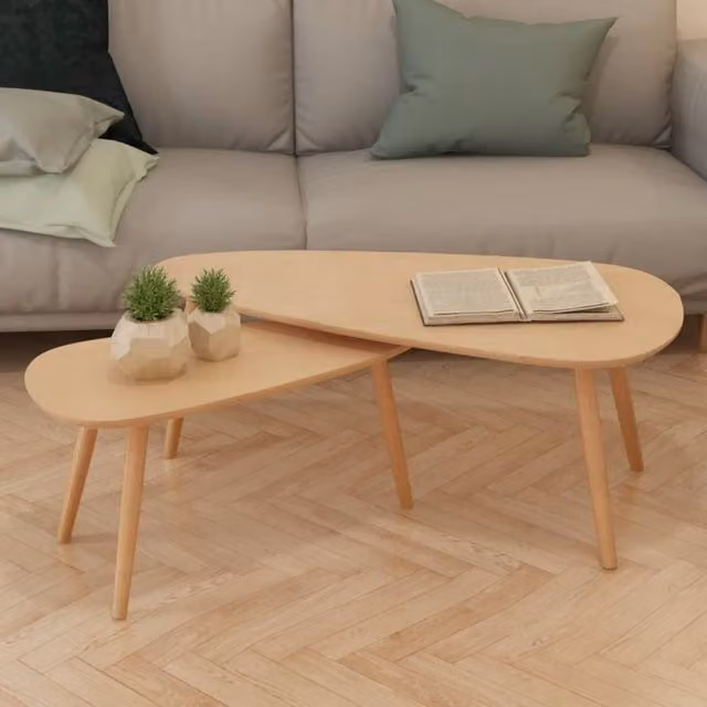Berkfield Home 2 Piece Oval Coffee Table Set in Brown and Beige with Scandinavian Design – 1