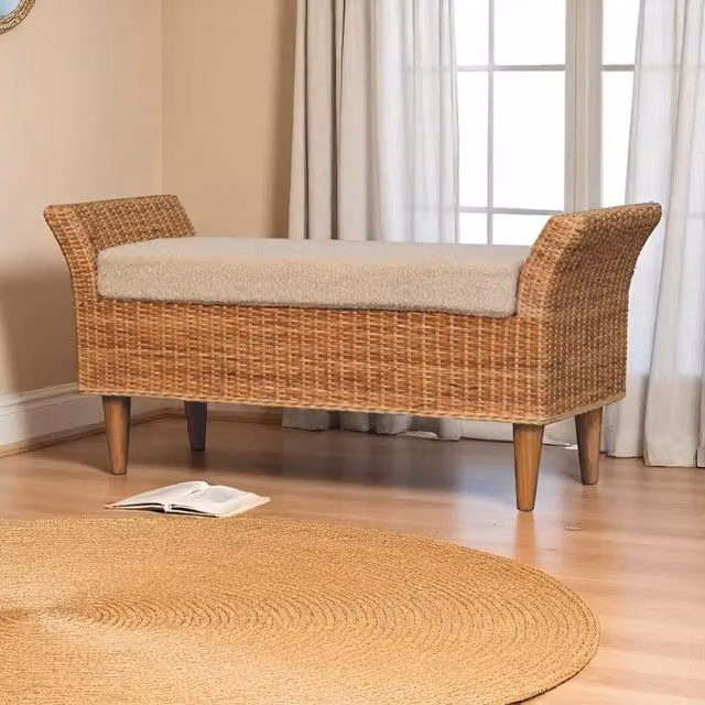Artisan Furniture Riviera Woven Bench with Bouclé Seat in Brown and Beige