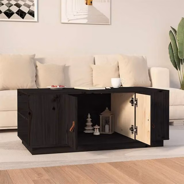 Berkfield Home Beautiful Black Solid Wood Pine Coffee Table W/D/H: 100 x 50 x 41 cm – 1