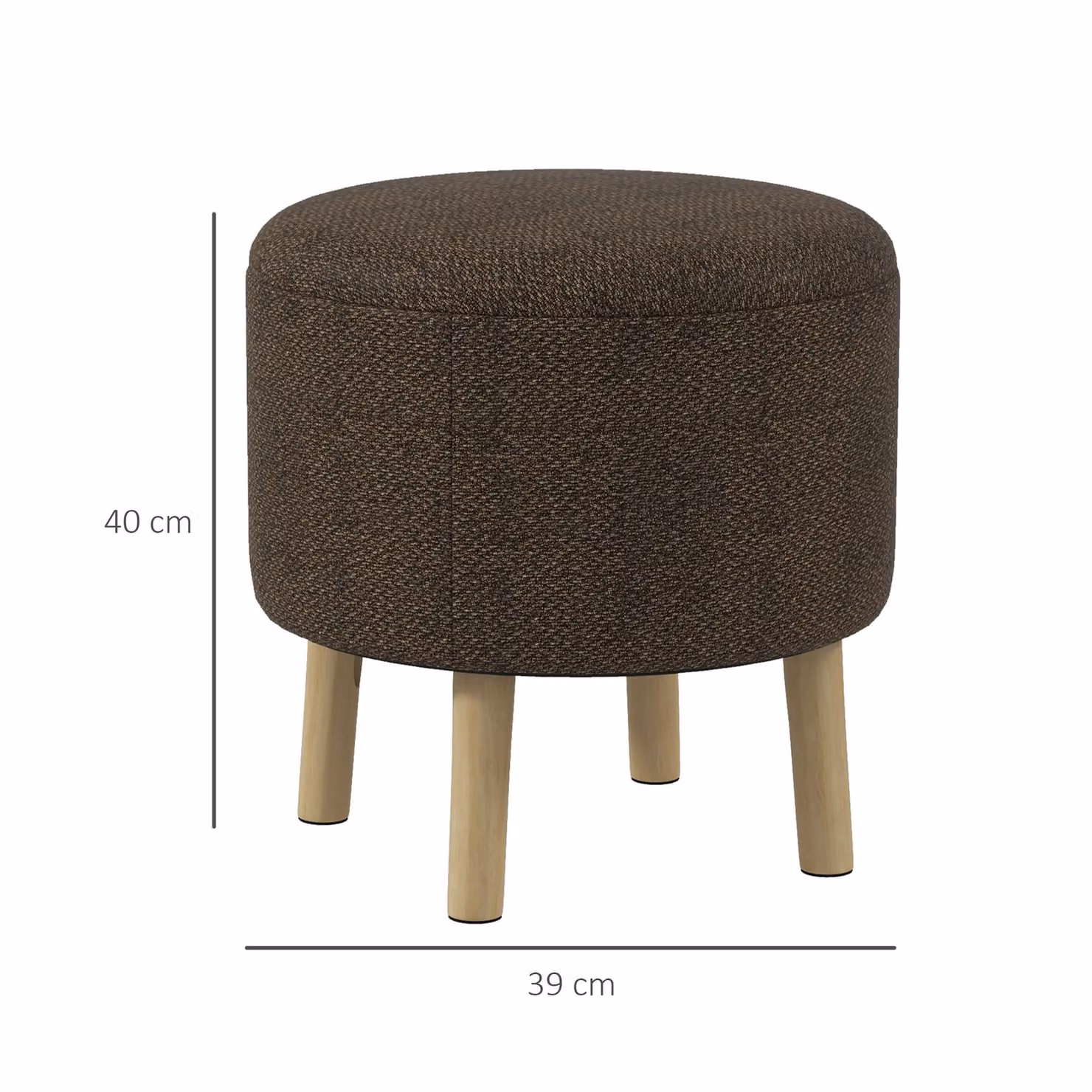 HOMCOM Round Linen Fabric Ottoman Stool with Storage and Padded Seat in Cream White – 3