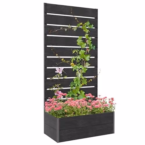 Outsunny Black Garden Planter with Trellis, WPC and Aluminium, W/D/H: 72 x 38 x 150 cm