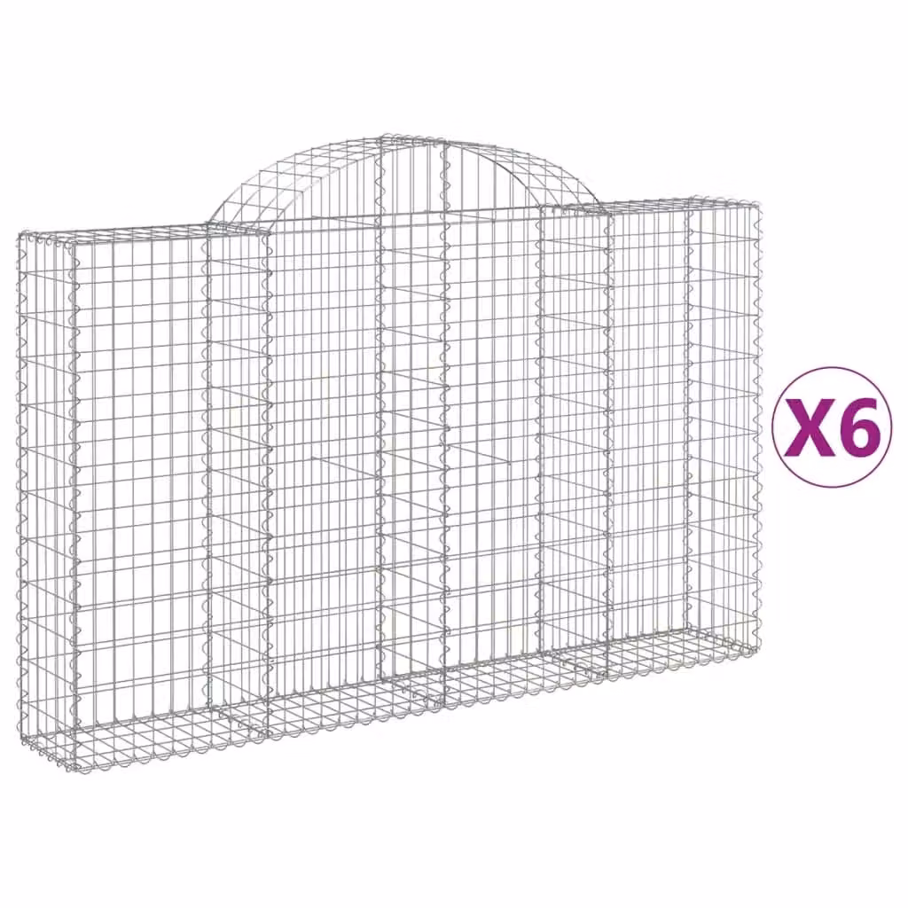 Berkfield Home Arched Gabion Baskets, 6 Piece Set, Silver Galvanised Steel, W: 200 cm, D: 30 cm, H: 120-140 cm – 2