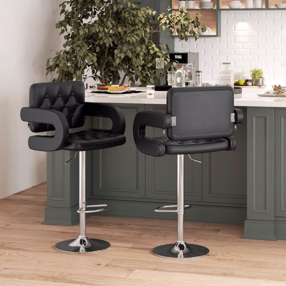 Wyld Haus Hafi Rino Set of 2 Adjustable Swivel Bar Stools in Black Faux Leather – 3