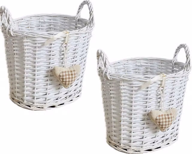 Topfurnishing White Stackable Wicker Kitchen Fruit Storage Basket, Diameter: 22 cm