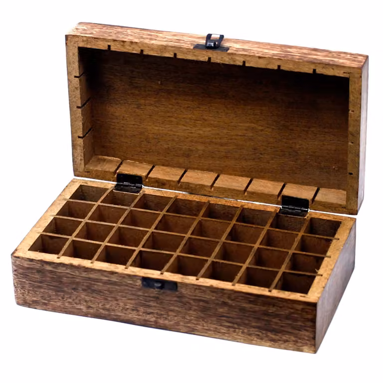 KDMD Mango Wood Aromatherapy Box, Floral Design, Brown, Holds 32 Items