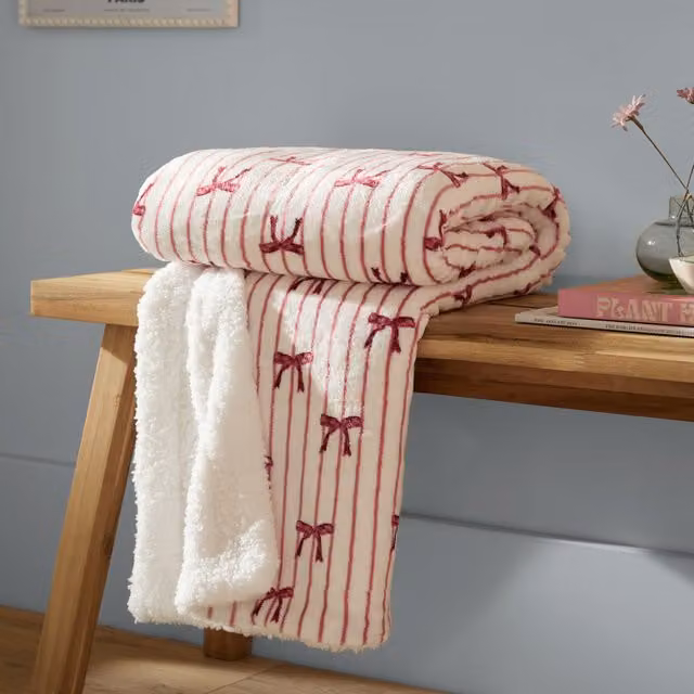 Riva Home Striped Pink Sherpa Fleece Throw W/D/H: 130 x 180 cm – 2
