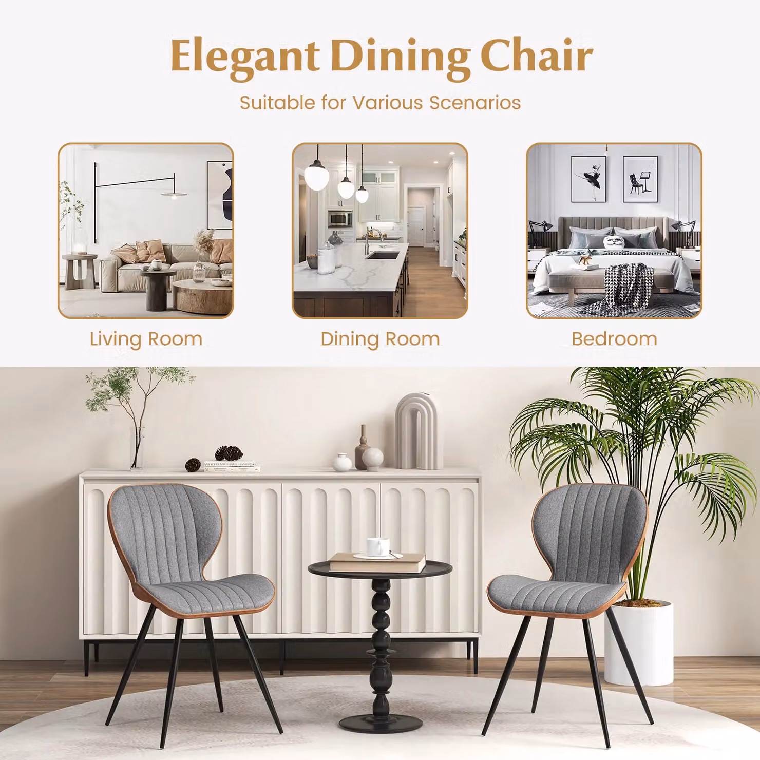 Gymax Set of 2 Armless Upholstered Accent Dining Chairs with Curved Backrest in Grey – 4