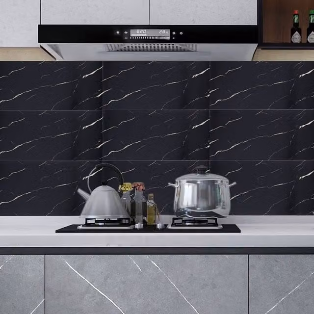 Livingandhome 10 Pack Black Abstract PVC Marble Waterproof Adhesive Tile Stickers