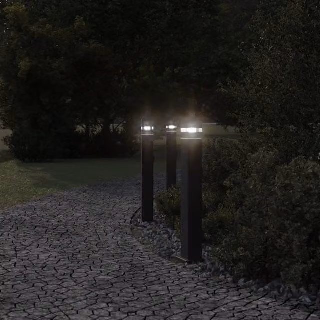 Berkfield Home Set of 3 Black Aluminium Outdoor Floor Lamps with Outlet, Height: 80 cm