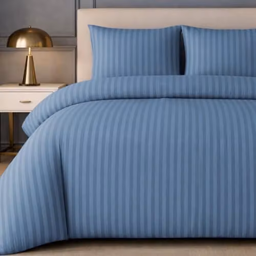 Lazzaro Blue Striped Microfibre Single Duvet Cover and Pillowcase Set, W/D/H: 135 x 200 cm and 50 x 75 cm
