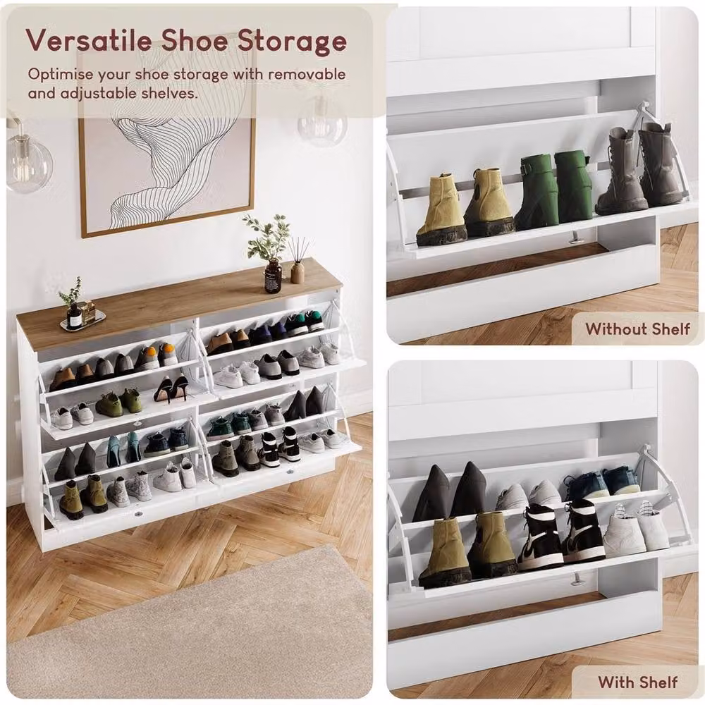 Kelvenix Modern White and Oak Shoe Cabinet with Tilting Compartments
