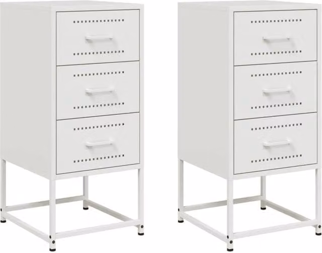 Berkfield Home Set of 2 White Metal Bedside Cabinets, W/D/H: 36 x 39 x 78 cm
