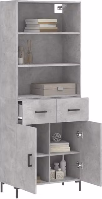 Berkfield Home Highboard in Concrete Grey, W/D/H: 69.5 x 34 x 180 cm – 1