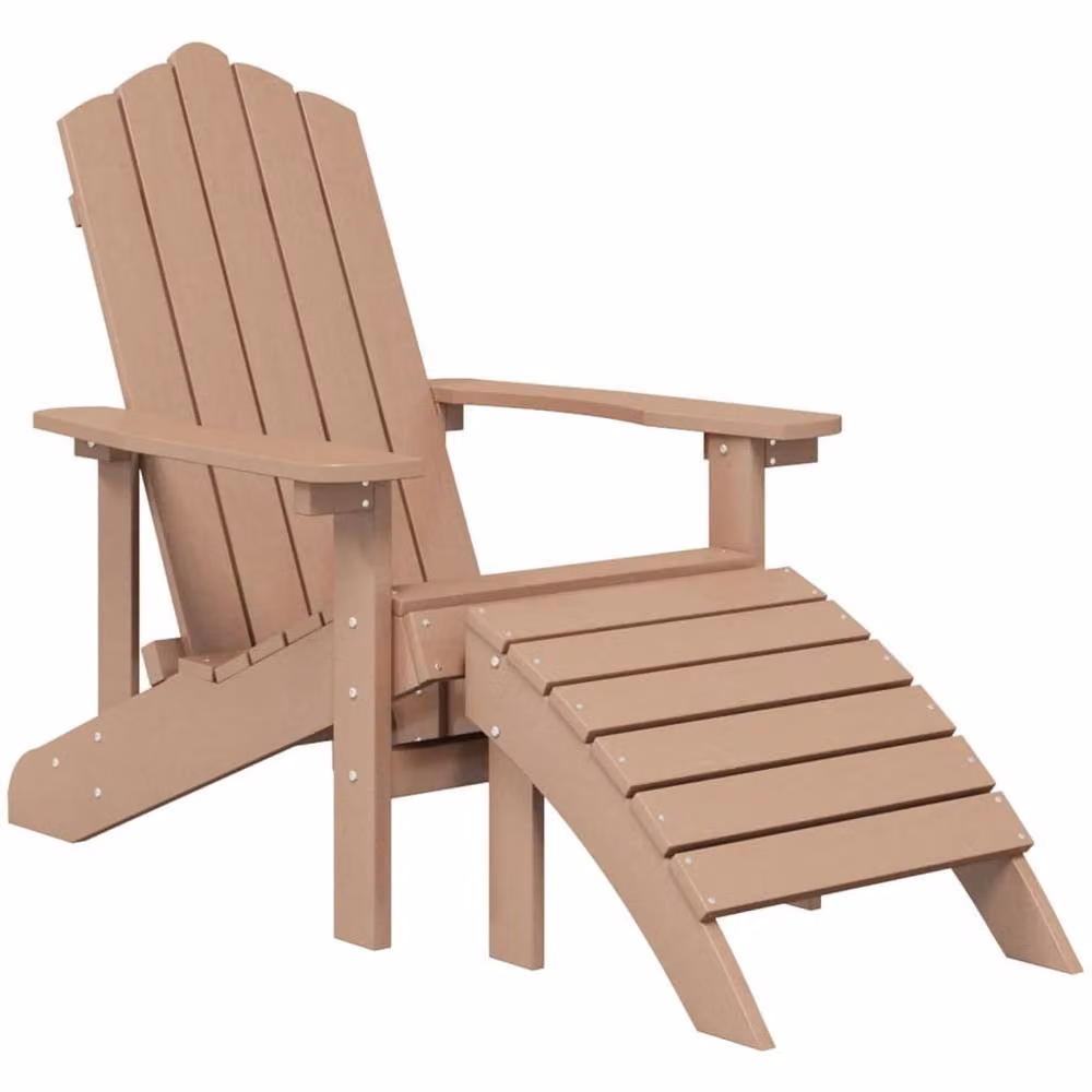 Berkfield Home Garden Adirondack Chair with Footstool in Brown HDPE Composite – 2