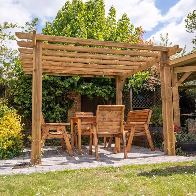 Ruby UK Red Lacquered Wooden Pergola with Flat Open Roof
