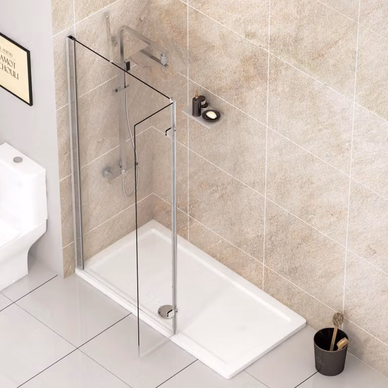 Royal Bathrooms Marbella Walk In Wet Room Shower Screen with Hinged Panel, Clear, W/D/H: 1000 x 185 x 8 mm