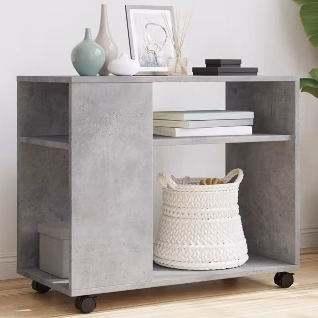 Berkfield Home Side Table with Wheels in Concrete Grey, W/D/H: 70 x 35 x 60 cm