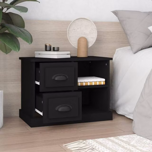Berkfield Home Elegant Bedside Cabinet Black W/D/H: 60 x 35.5 x 45 cm
