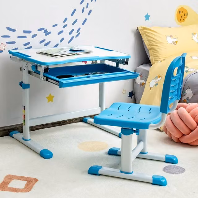 Costway Blue Kids Desk and Height Adjustable Office Chair Set