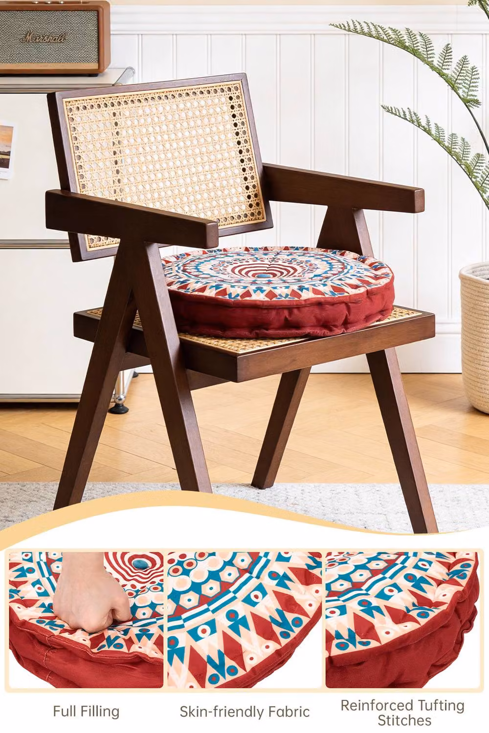 Living and Home Ethnic Geometric Round Tatami Seat Cushion in Red – 2