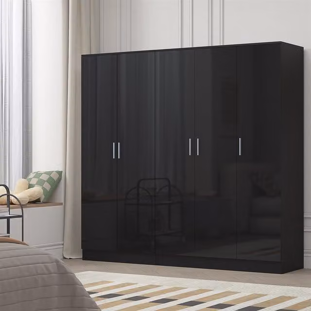 Reflect Gloss Wardrobe Bundle with 3-Door and 2-Door Plain Designs in Black Gloss and Matt Black – 1