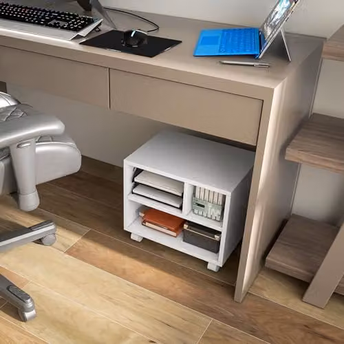 HOMCOM 2-Tier White Printer Stand with Storage and Castors, W/D/H: 40 x 30 x 36 cm – 5