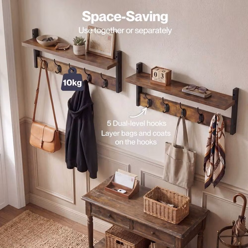 Kelvenix Modern Wall Mounted Wooden Coat Rack in Brown and Black – 3